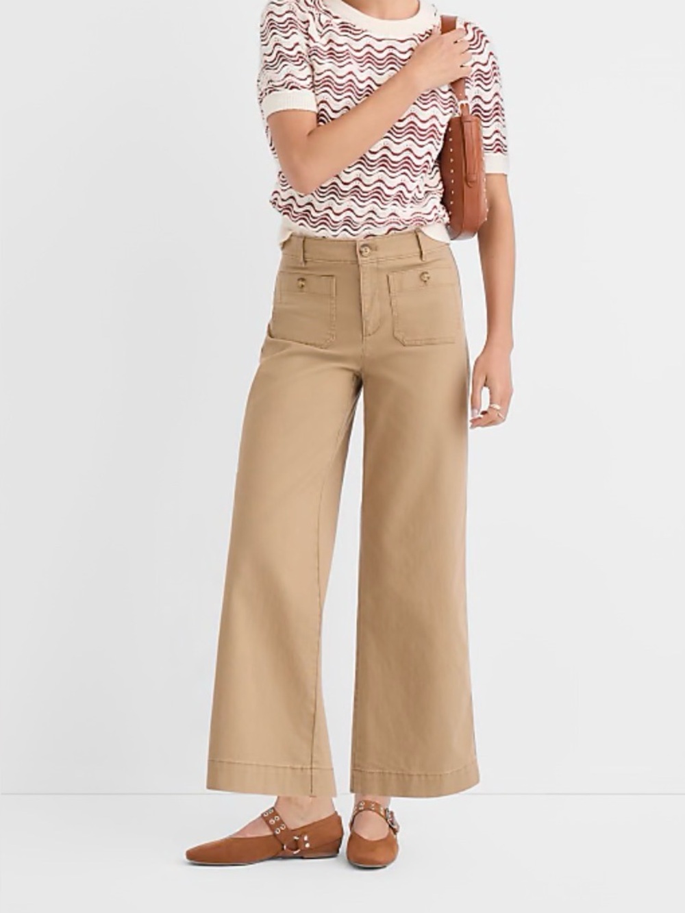 LOFT Tan Wide-Leg Crop Pants Twill 6